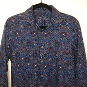 TASSO ELBA Men’s dark blue geometrical shaped print long sleeve shirt. Size S.